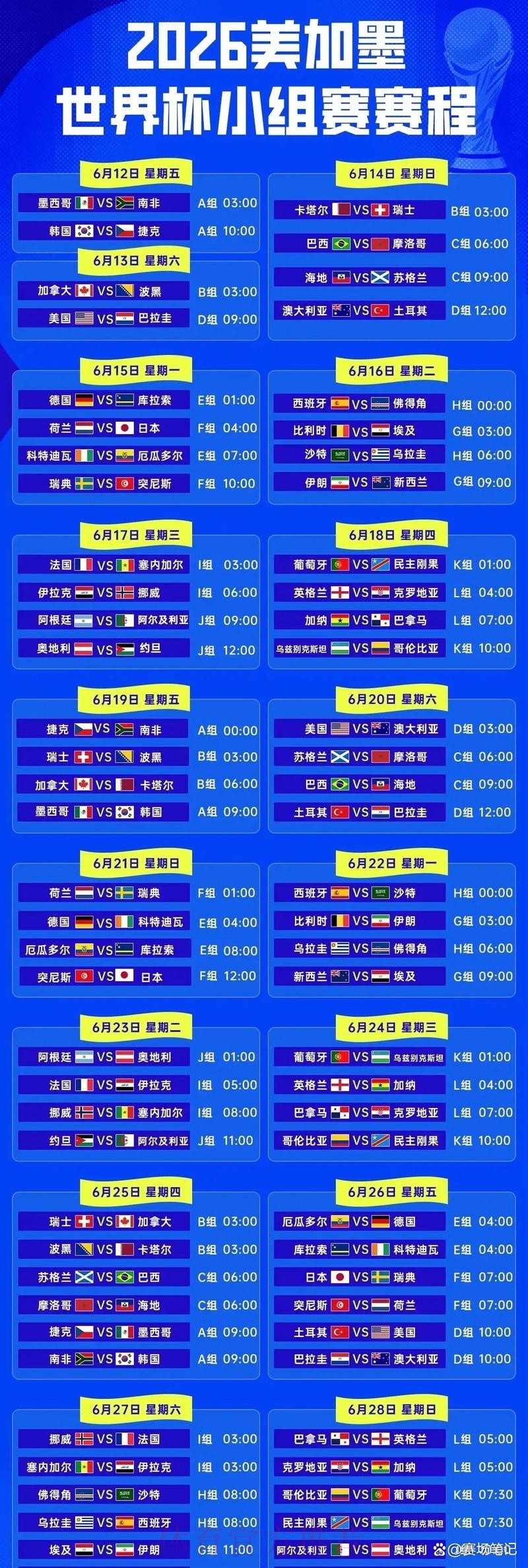 2026世界杯赛程时间及详细安排介绍